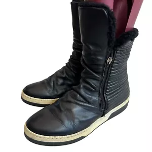 Love Moschino sneaker boots US womens 9 EU 39 black leather ribbed faux fur - Imagen 1 de 14