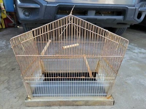Antique Hendryx Brass? BIRD CAGE With Feeders MCM 17” X 9” X 15” Mid Century - Picture 1 of 24