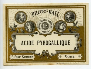 France Paris Photographic Product Pyrogallic acid Label Photo Hall 1880 - Picture 1 of 2