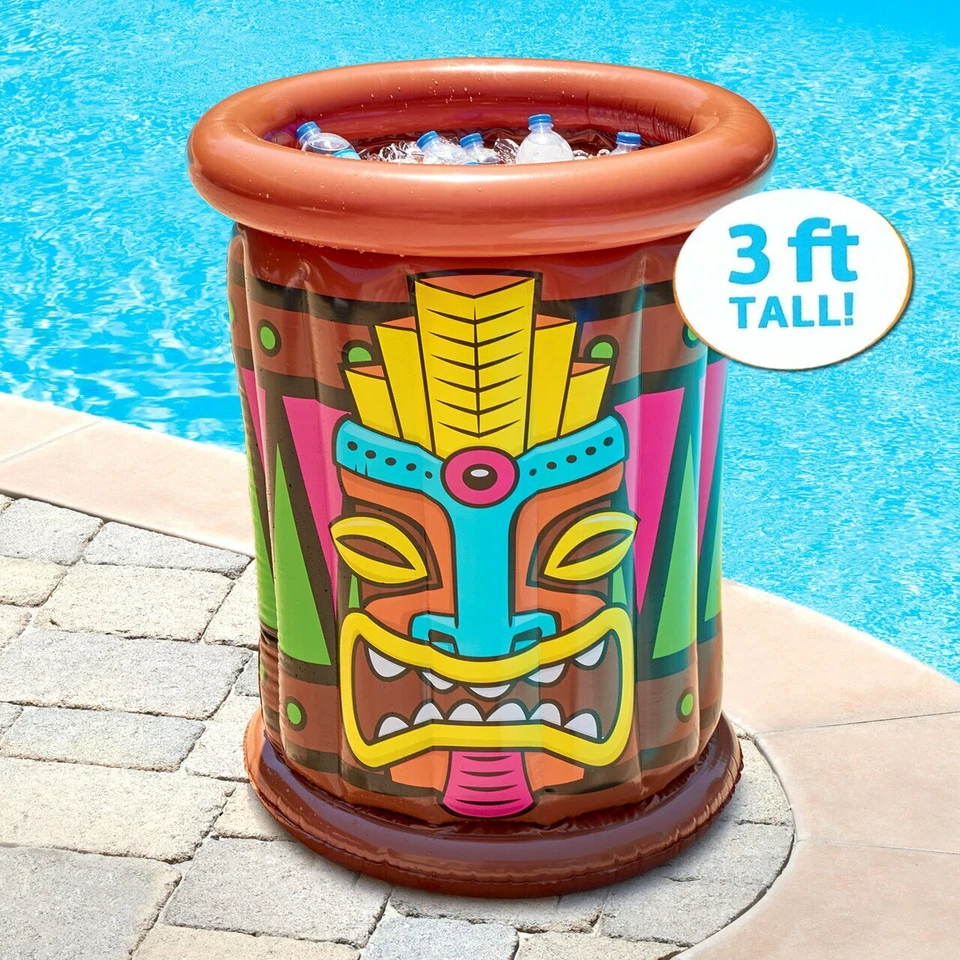 2 Inflatable Tiki Beverage Coolers 2ft Pool Luau Bar Party Hawaiian Totem Read