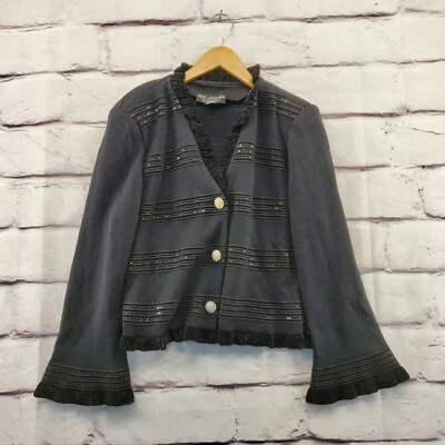 ST JOHN EVENING Sweater Womens 10 Cardigan Vintage Holiday Party Sequins Black - Image 1 of 4