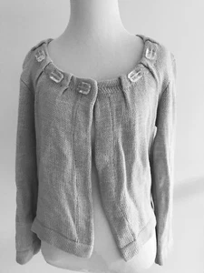 The Limited Womens Size M Open Front Swing Knit Cardigan Gray Embellished  - Picture 1 of 10