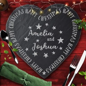Stars Any Names Or Text Heart Personalised Engraved Christmas Slate Placemat - Picture 1 of 1