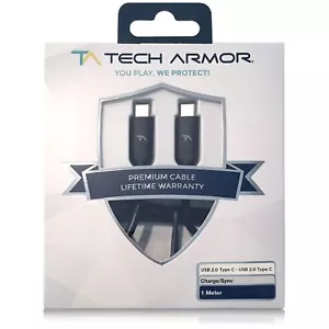 Tech Armor USB C to USB C 2.0 - Fast Charge/ Sync Cable, 60W, 6 Feet, Black - Picture 1 of 4