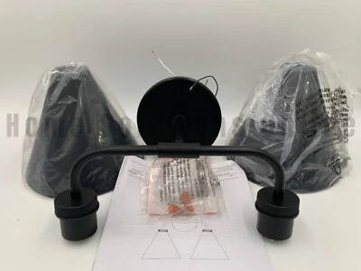 Pottery Barn Walker Double Tapered Iron Wall Sconce Matte Black 18" w #W102 - Image 1 of 4