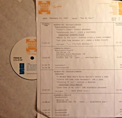RADIO SHOW 2/23/87 2X2: ROBERTA FLACK, CARPENTERS, BREWER & SHIPLEY, JAN & DEAN - Image 1 of 2