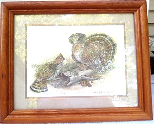 Matted/Framed 16.5 x 13.5" Ruffled Grouse Fall Grass -Barbara Blythe Winstead - Picture 1 of 9