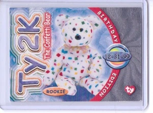 Ty S4 RARE SILVER *TY2K THE CONFETTI BEAR * Beanie BIRTHDAY Card INSERT #284 - Picture 1 of 2