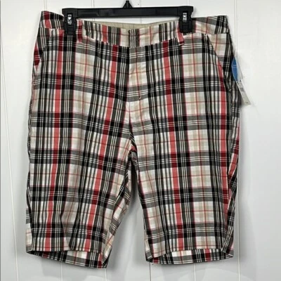 Relativity Womens Short 14  Black Red White Plaid Zip/Slide Fly Pockets NWT - Image 1 of 4