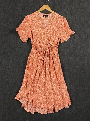 Caroline Morgan Womens 10 A-Line Dress Orange Frill Elastic Waist Tie Floral - image 1 of 4