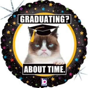18" RND Grumpy Cat Graduating? Foil Balloon - Picture 1 of 1