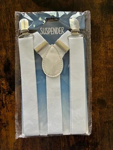 White Suspenders Strechy Strap Adjustable Length with Clips NEW - Picture 1 of 2