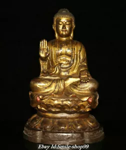 24.8" Old Tibet Pure Bronze Gilt Shakyamuni Sakyamuni Amitabha Buddha Statue - Picture 1 of 9