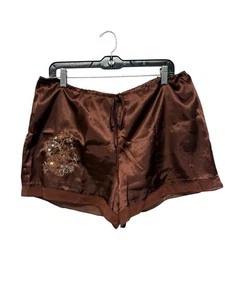 Y2K braun seidig Satin Secret Treasures Pyjama Unterteil Shorts bestickt Large - Bild 1 von 11