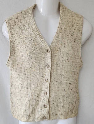 Colete Suéter Van Heusen For Her Vintage Anos 90 Botão para Cima Malha Salpicada Creme com Pequeno - Imagem 1 de 4