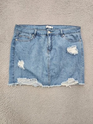 Rue21 Denim Skirt Womens 2X Blue Distressed Raw Hem Ripped Plus Size Jean Mini - Image 1 of 4