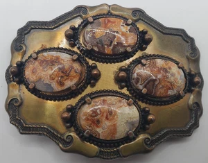 Western Style Belt Buckle 4 Crazy Lace Agate Style Marble Stones - 3.7" x 2.7" - Picture 1 of 7