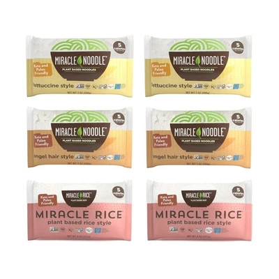 Miracle Noodle Variety Pack 6 Bags Gluten Free Shirataki Pasta Rice 44 Ounces - Image 1 of 4