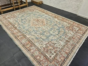 7x10 Large Vintage Handmade Oriental Organic Blue Bedroom Area Rug, 85"x124" - Picture 1 of 16