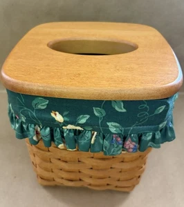 LONGABERGER Tissue Basket With Lid & Heritage Green Fabric Liner VGUC - Picture 1 of 6