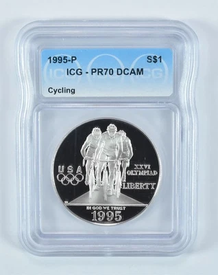 1995-P Olympic Cycling Commemorative Silver Dollar PR70 DCAM ICG *0602 - Image 1 of 4