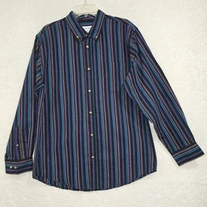 Irvine Park Men's Medium Long Sleeve Button Down Shirt Striped Purple Blue Black - Picture 1 of 8