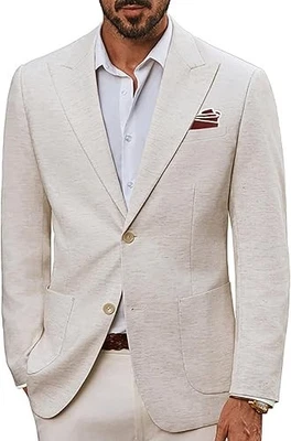 PJ PAUL JONES Mens Blazer Cotton Linen Suit Jacket, Apricot, M - Image 1 of 4