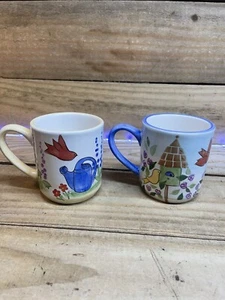 Mesa Int. Elkins Garden Flowers Bunny Coffee Art Pottery Coffee Mugs set of 2 - Picture 1 of 6