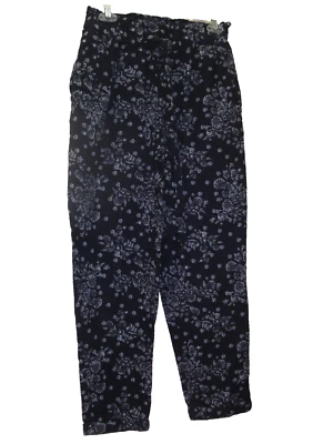 Так черный с белым цветочным принтом тянуть на повседневный 100% хлопок брюки размер средний - Изображение 1 из 4