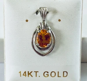 14K White / Yellow Gold Genuine Oval Citrine charm , Pendant For Necklace NEW - Picture 1 of 6