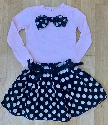 Niñas Deux Par Deux D2D Usado en Excelente Condición Talla 5 5T Rosa Camiseta Negra Falda a Lunares Foto 1 de 4