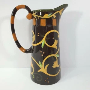 Jarrón jarra de cerámica de gres de colección años 70 enredaderas doradas marrones 12" de alto - Imagen 1 de 8