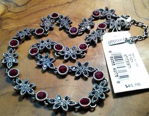 NAPIER New with Tags MSRP $45.00 Marcasite RED Color Rhinestone 16" Necklace! - Picture 1 of 10