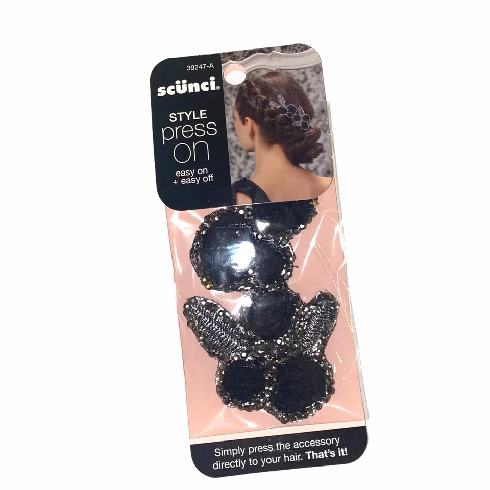 Lot SCUNCI Style Stick Press on Black Floral Hair Pieces Formal Flower 39247a