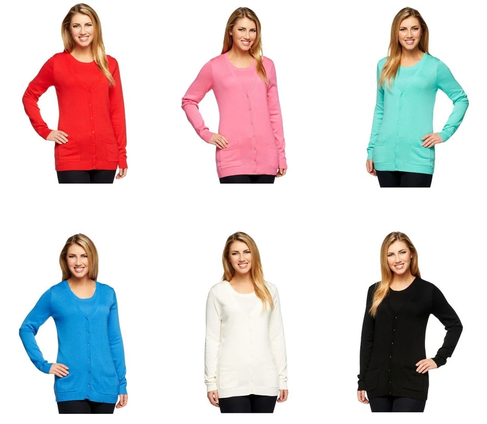 NEW Denim & Co Long Sleeve Spring Cardigan Sweater & Tank Duet Set Size S M L 2X - Image 1 of 1