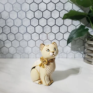 Artesania De Rosa Rinconada Hand Made Cream with Gold Blue Eye Cat Figurine - Picture 1 of 14