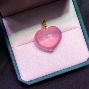 Natural Rose Quartz Pink Crystal Heart Shape  Pendant  Necklace AAAAA - Picture 1 of 8