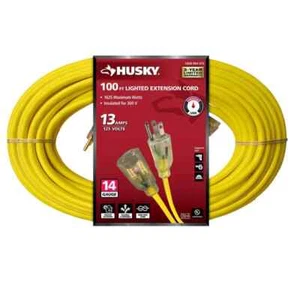 Cable de extensión Husky 100 pies 14/3 de servicio mediano interior/exterior con extremo iluminado - Imagen 1 de 2