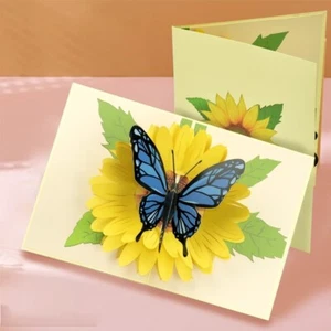 3D Dazzle Pop Up Birthdays Card Anniversary Sunflower and Butterfly Pop up - Picture 1 of 3
