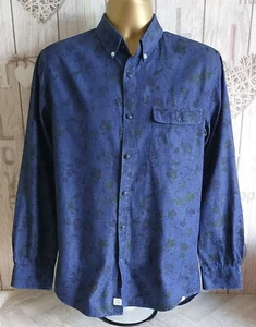 Matinique Men's M Denim Blue Floral Print Long Sleeve Button Up Designer Shirt - Picture 1 of 13