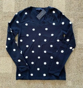Tommy Hilfiger V-Neck Pullover Sweater LS Navy Polka Dot Women's Size Small - Picture 1 of 3