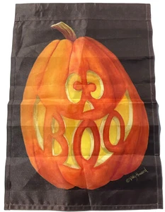 Small Garden Flag Banner Pumpkin Says BOO 12" X 18"  Jack O'Lantern Halloween - Picture 1 of 2