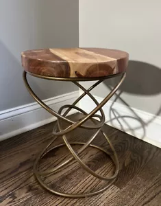 Tavolino astratto metallo massello fine legno supporto piante cerchi rustico arte moderna - Foto 1 di 8