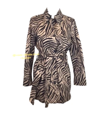 Chaqueta gabardina CHAPS para mujer talla M beige tostado botón delantero cinturón estampado cebra  Foto 1 de 4