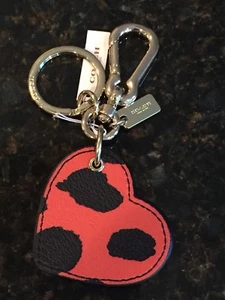 COACH Leather Leopard Print Mirror Heart Keychain Bag Charm NWT - Picture 1 of 3
