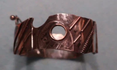 Cuff bracelet; Sterling, 14K, Copper; Made in USA by Peggy Johnson, 1975 - Image 1 of 4