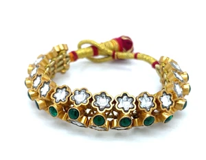 Polki Rakhi tradicional indio para niñas, Pochi de plata 925 con baño de oro - Imagen 1 de 6