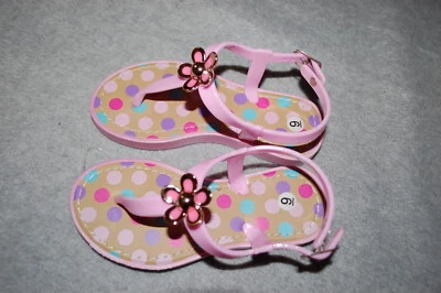 Zapatos SANDALIAS DE TANGA ROSAS para niñas pequeñas con hebilla de flor TALLA 8 10 Foto 1 de 2