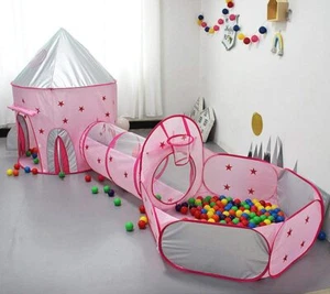 Kids 3 In 1 Play Tent Crawl Tunnel Pop Up Playhouse Ball Pit Folding Play Tent - Picture 1 of 31