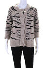 Leroy & Perry Womens Thick Knit 3/4 Sleeve Cardigan Sweater Black Beige Large
